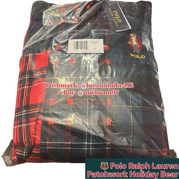 Polo by Ralph Lauren Multicolor Patchwork Hi-Pile Fleece Hoodie Holiday Bear MD - Picture 8 of 16